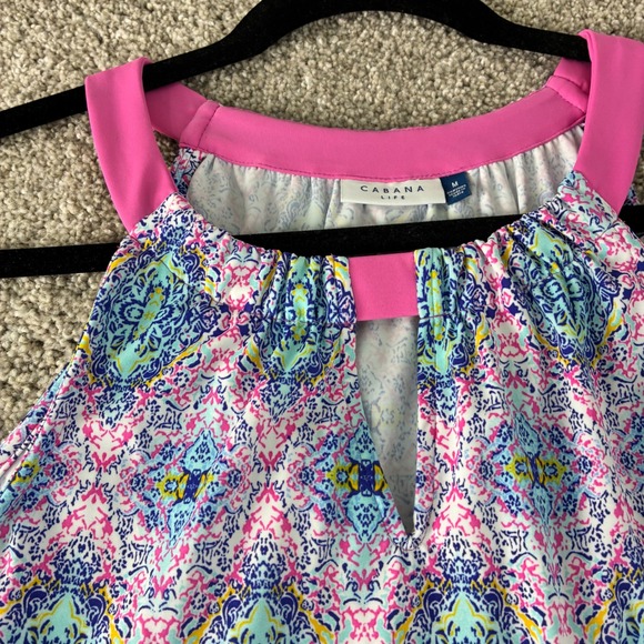 Cabana Life Keyhole Halter Shift Coverup Dress UPF Geometric Cooling Pink A-line - Picture 2 of 9